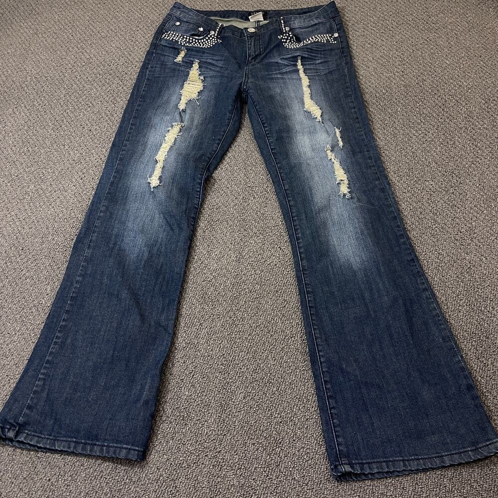 Venus Jeans Womens Size 14 Blue Denim Rhinestone Embellished Bling Flawed